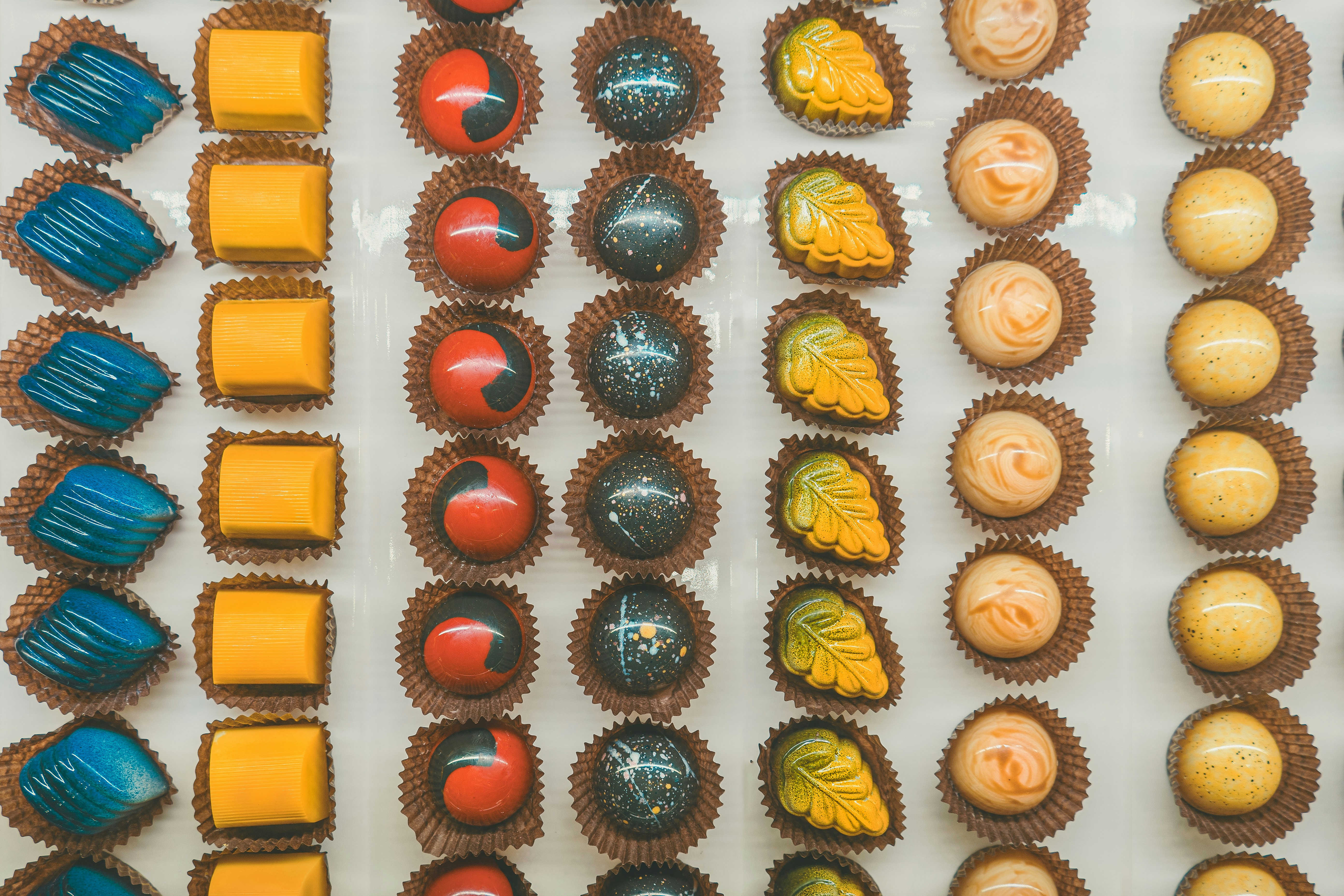 Colorful artisanal chocolate pralines
